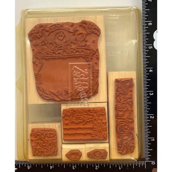 1999 STAMPIN' UP! HAPPY FRIGHT NIGHT WOOD MOUNT STAMP SET HALLOWEEN INVITE WITCH - Picture 3 of 6